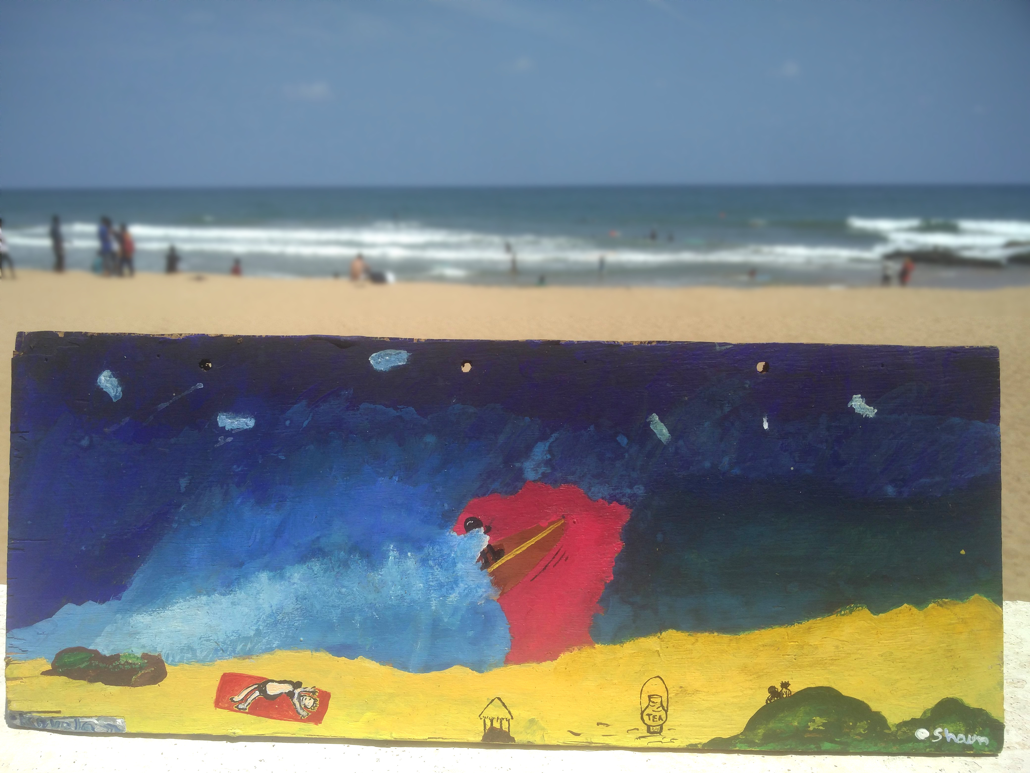 Semi Realistic painting of a surfer on kovalam beach by Shaunak Taunk